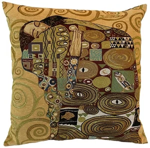 BELGIAN TAPESTRY KLIMT FULFILLMENT  22" CUSHION PILLOW COVER, ZIP, VELVET BACK - Picture 1 of 6