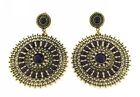 Earring Antiqued Gold Filigree Disk Studded W/Purple Faceted Crytals