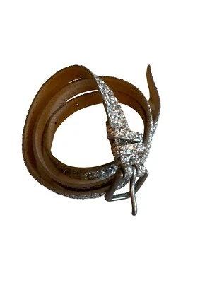 J.Crew Genuine Leather Glitter Sparkle Glam Belt - Silver Medium - Image 1 of 4