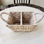 Hand-woven White Water Hyacinth Wicker Storage Basket with Divider & 2 Handles