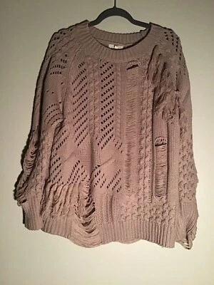 Suéter feminino cavalete robusto desgastado malha malva folgada gola redonda pequeno - Imagem 1 de 4