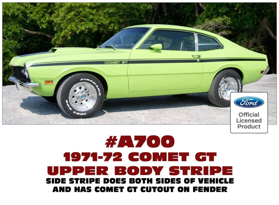 A700 1971 1972 Ford Mercury - Comet GT - KIT DE CALCOMANÍAS DE RAYAS LATERALES SUPERIORES Foto 1 de 1