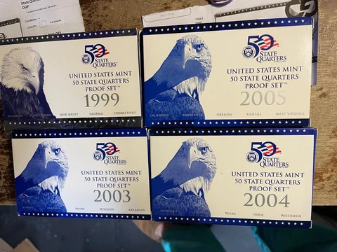 (4)  S U.S. Mint 50 State Quarters Proof Sets W/ OGP & COA 1999 2003 2004 2005 Cover