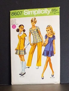 1960's Simplicity #8607 Young Junior/Teen, Tunic Mini-Skirt, Pants, SIZE 7/8 - Picture 1 of 2