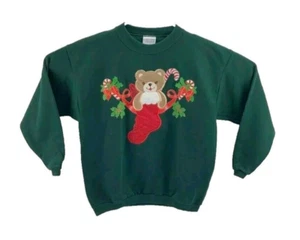 Vtg Green Endless Designs Christmas Teddy Bear Sweatshirt Youth Size L (16-18) - Picture 1 of 9