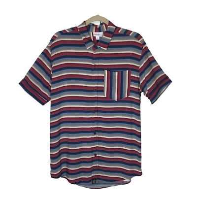 LuLaRoe Unisex Short Sleeve Shirt Size S Button Up Multicolor Stripes Pocket New - Image 1 of 4