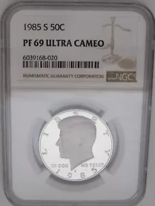 1985-S Kennedy 50c Proof NGC PF 69 ULTRA CAMEO & Blazingly Bright 50c = 2nd BEST - Picture 1 of 7