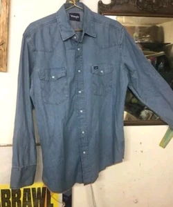 Camisa a Presión Vintage Años 90 Wrangler Denim Perla Para Hombre 17x34 Colas Extra Largas 70127MW - Imagen 1 de 4