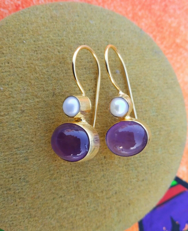 Orecchini/San Valentino con ametista naturale e perla in argento sterling... - Immagine 1 di 1