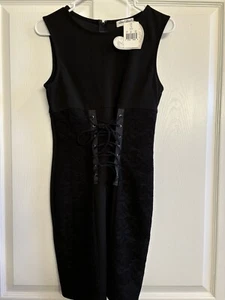 Speechless Lace Bodycon Dress Sz 5 Black Lace Up Corset Sleeveless Gothic Zipper - Picture 1 of 3