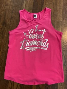 Zumba Fitness “I Sweat Diamonds” Open Back Tank Top  Silver/Berry Pink - SMALL - Picture 1 of 2
