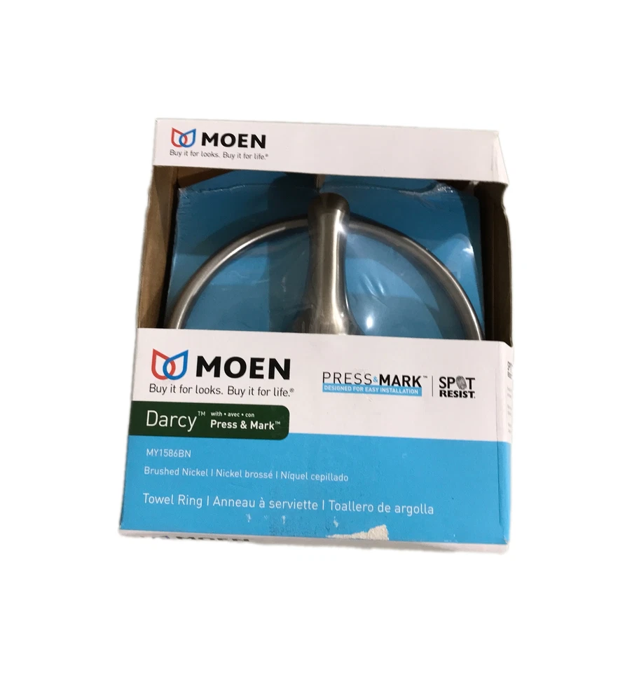 MOEN DARCY BRUSHED NICKEL TOWEL RING # MY1586BN SPOT RESIST W/ PRESS & MARK