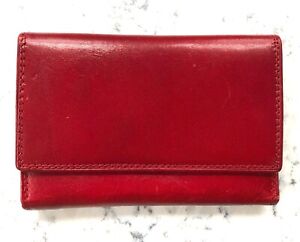 Vera Pelle Red Leather Tri Fold Wallet Multi Card Slots Coin Compartment Nice
