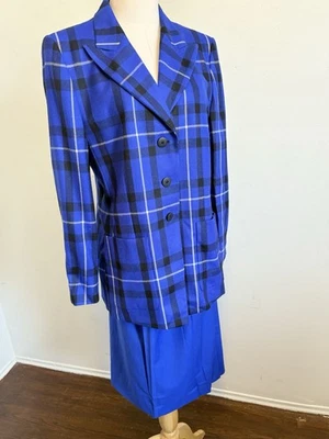 Conjunto de chaqueta y falda blazer a cuadros de lana vintage 1990 Escada Margaretha Ley para mujer Foto 1 de 4