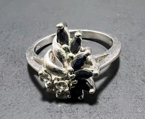 Anillo de cóctel RJ 925 de plata de ley zafiro azul y blanco, talla 8 - Imagen 1 de 9