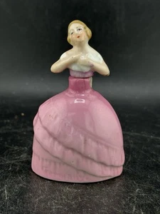 Antique German Cork Top Perfume Bottle Pink Dress / Rim Chip  - Picture 1 of 11