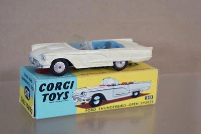 Corgi Toys 214 1959 Ford Thunderbird Open Sports Convertible Bianca 1om - Immagine 1 di 4