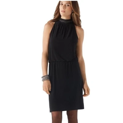 White House Black Market Black Sleeveless Sparkle Neck Halter Dress Size Medium - Image 1 of 4