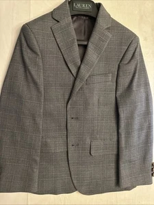 Ralph Lauren Boys Blazer Sport Coat 8 R Lined Gray 2 Button Preppy Double Vented - Picture 1 of 7