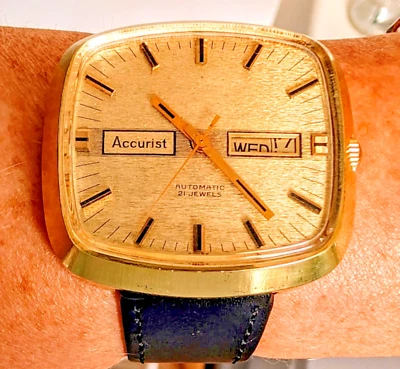 Gents Swiss GP 1970s Accurist 21j AS 1986 Auto Day/Date TV Dial Watch Serviced - image 1 of 4