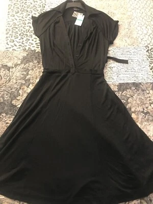 全新带标签 BCBGMAXAZRIA 短裤衬衫裙黑色 L 码 — 第 1/4 张图片
