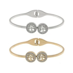 Damen Edelstahl Armband Lebensbaum silber Zirkonia Armreif Armspange Nickelfrei - Bild 1 von 5