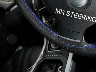 TRUE LEATHER STEERING WHEEL COVER FOR SUZUKI IGNIS 00+ ROYAL BLUE DOUBLE STITCH - Image 1 of 3