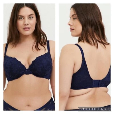Torrid Navy Blue Lace XO Plunge Push Up Bra Underwire 42DD - Image 1 of 4