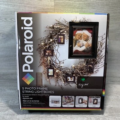 Cadena de marcos de fotos Polaroid 5 cajas de luz marco de madera negro envejecido PFL-500DB Foto 1 de 4