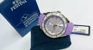 Festina Quarzuhr Damen rund 40mm Gummiband lila/weiß NEU F16492/4 - Bild 1 von 7