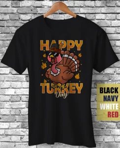 Happy Turkey Day Türkei mit Brille Hut Erntedank lustiges Geschenk Unisex T-Shirt - Bild 1 von 5