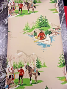 RARE 1950s Canadian Mounties with Indians in the Wildness Wallpaper - Picture 1 of 6
