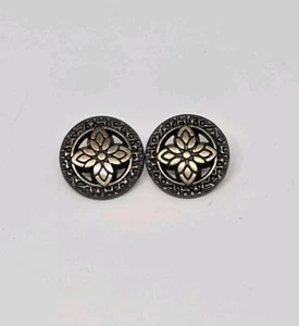 2 Buttons, Brown Black, 1/2 Inch, Floral Cross  - Picture 1 of 3