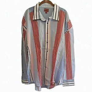 2XL Tommy Hilfiger Denim Red White Blue Striped Long Sleeve Shirt All Cotton