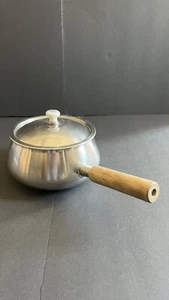 Vintage BRA Stainless Steel Soup Sauce Pan & Lid 18/8 SPAIN Wood Handle - Picture 1 of 8