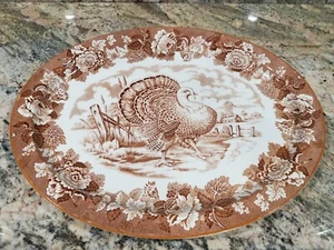 ENOCH RALPH WOOD'S BURSLEM BROWN TURKEY PLATTER 18¾" X 15" ENGLAND EXCELLENT - Picture 1 of 5