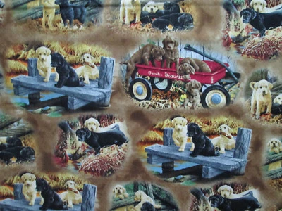 PUPPIES DOGS BREEDS REALISTIC OVERALL TAN BROWN DIGITAL COTTON FABRIC BTHY - Image 1 of 4