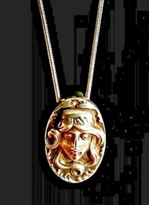 Sterling Silver Art Nouveau Classical Portrait Pendant or Slide Charm, 21" Chain - Picture 1 of 5