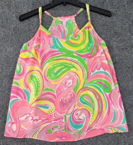 Lilly Pulitzer Halter Top Womens S Colorful Multi Flamingo Print 100% Silk - Picture 1 of 9