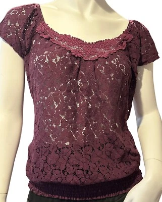 Top de encaje tocador manga corta para mujer M detalles de ganchillo WT07 Foto 1 de 4