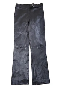 BARBARA BUI Initials Black Stretch Leather Belted Straight Leg Pants SMALL 38 - Picture 1 of 10