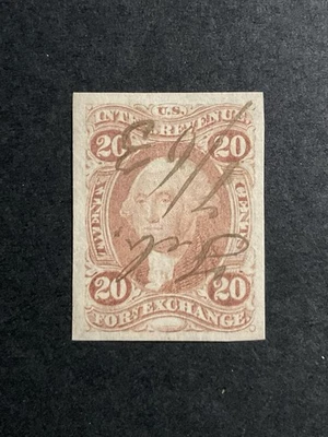 US Revenue Stamp #R41a Imperforate 20¢ Foreign Exchange w/Nice Margins! CV$100+ - Image 1 of 3