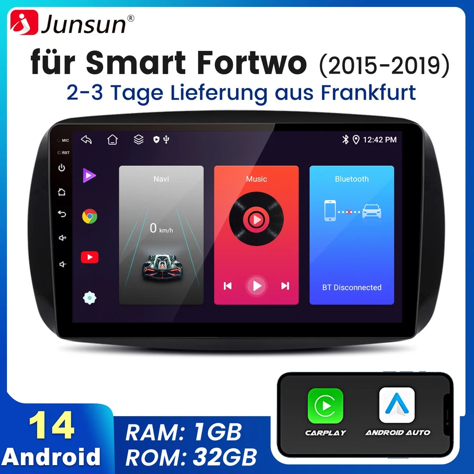 Für Smart Forfour Fortwo 453 ﻿Carplay 1+32G Android 14 Autoradio GPS Navi BT DAB - Bild 1 von 4
