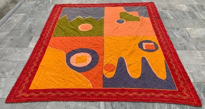 7x8 ft Antique Handmade Uzbek Bedsheet Bedspread Textile Room Bedding 235x202 cm - Image 1 of 4