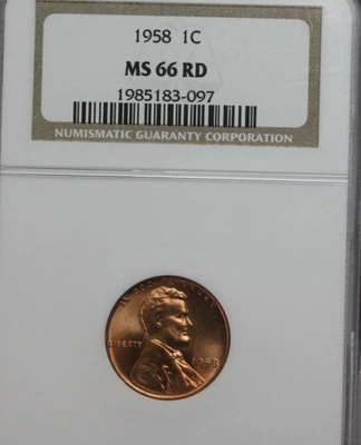 1958 Lincoln Cent   NGC MS66RD - Image 1 of 3