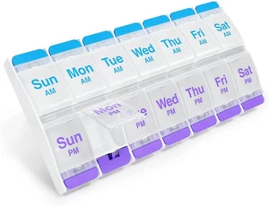 Druckknopf (7 Tage) Pillendose, X-Large Fächer, Arthritisfreundlich BPA frei - Bild 1 von 11