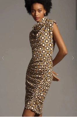 Vestido Anthropologie Maya Acanalado Capucha Cuello Midi Estampado Mini Edición Talla Pequeña Foto 1 de 4