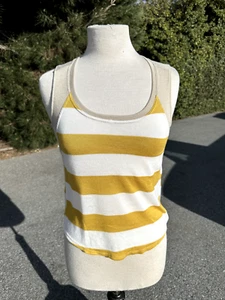 Bar III Top Small Yellow Tank Striped Knit Sleeveless Rayon Around Neck Womens - Picture 1 of 7