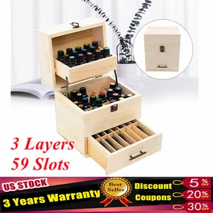 3 Tier Essential Oil Storage Box Wooden Display Case Wood Container Organizer - Picture 1 of 11