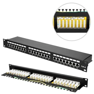 CAT6 Patchpanel Patchfeld STP Patchpanel 19" 24 porty RJ45 Szafka sieciowa 1U - Zdjęcie 1 z 8